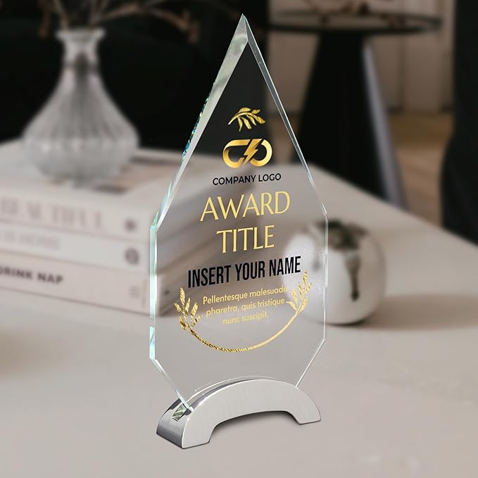9 1/4" Personalized Glass Plaque for Awards and Trophies, Custom Award for Employee of the Month, Retirement, Leadership and Appreciation Gift P (Design 4)