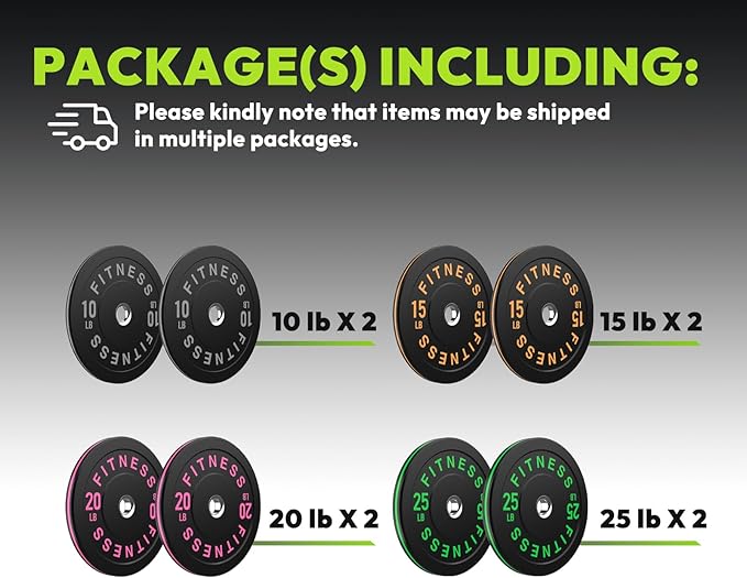 2-Inch Weight Plates High Bounce, Olympic Bumper Plate Set 45/100/160/190/260/300lb, Colored Weight Plates Set for Home Gym, Barbell Weights Rubber Strength Training Plate for Weight Lifting