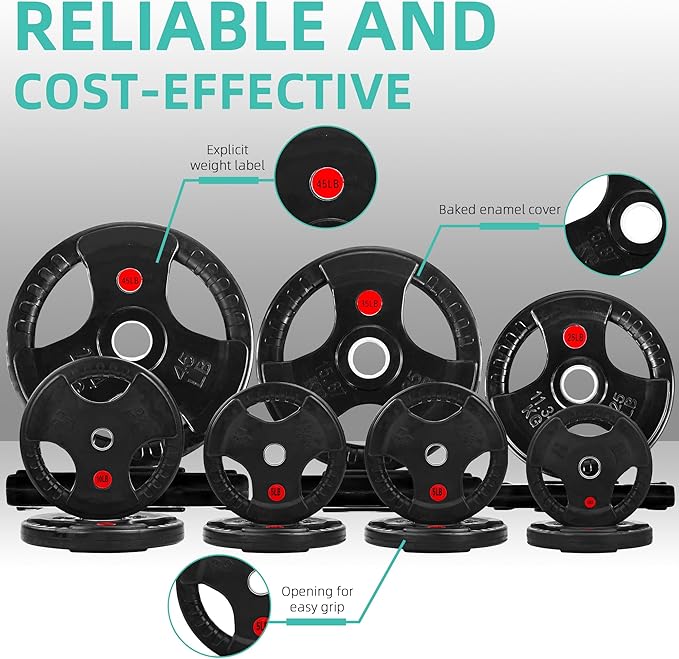 Fitvids Olympic 2-Inch Cast Iron Barbell Set, Including 255 Pounds Weight Plates Set with 7FT Olympic Bar (300 Pounds Total), Multiple Packages