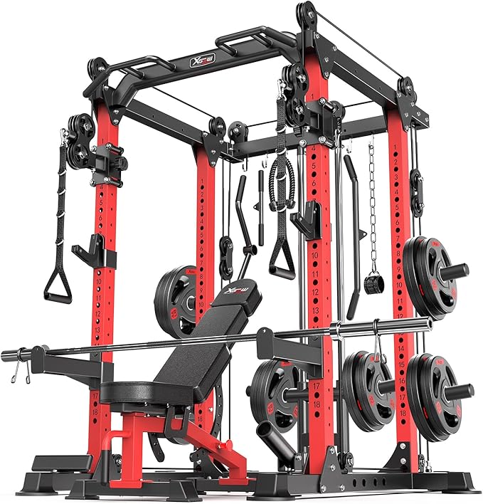 Power Rack Power Cages Multi-Function Squat Rack with Cable Crossover System Selectable More Training Attachment Weight Cage for Garage Home Gym