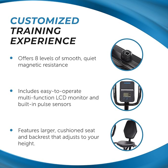 Stamina Recumbent Exercise Bike for Home 346 w/Smart Workout App - Stationary Bike for Adults, Seniors w/Large, Adjustable, Comfortable Seat & Walk-Thru Design