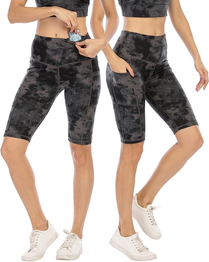 WHOUARE 4 Pack Biker Yoga Shorts with Pockets for Women,High Waisted Athletic Running Workout Gym Shorts Tummy Control