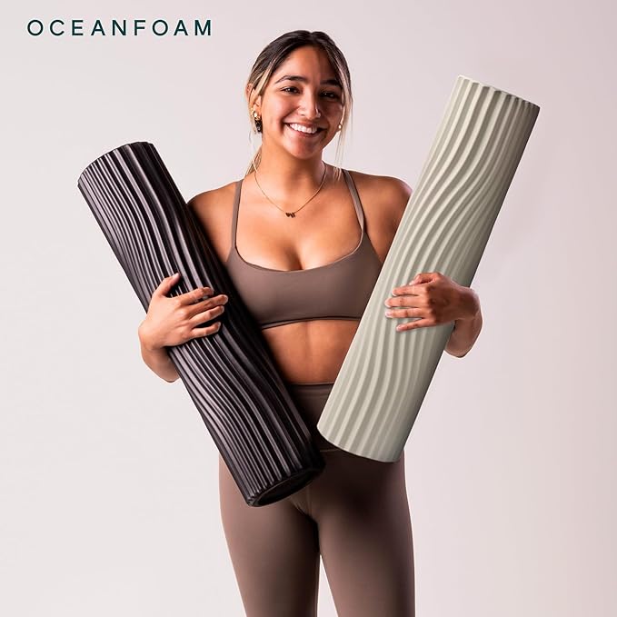 Oceanfoam Tsunami Roller (Natural) - Extra-Large, 26" x 5.9" - Soft, Textured Foam Roller for Physical Therapy, Back Pain, Exercise & Stretching - Wave Textured - Yoga, Athletics, & Wellness