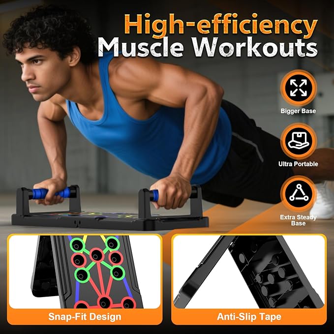 Push Up Board - 36-in-1 Foldable Pushup Fitness Stand for Portable Strength Training. Rugged, Stable Equipment for Home Gym Workout for Men & Women