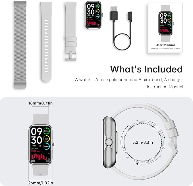 Health Fitness Tracker, Smart Watch with 24/7 Heart Rate and Blood Oxygen Monitor, Sleep Tracker with IP68 Waterproof, Activity Tracker Pedometer Step Counter for Women Men (Silver Gray)