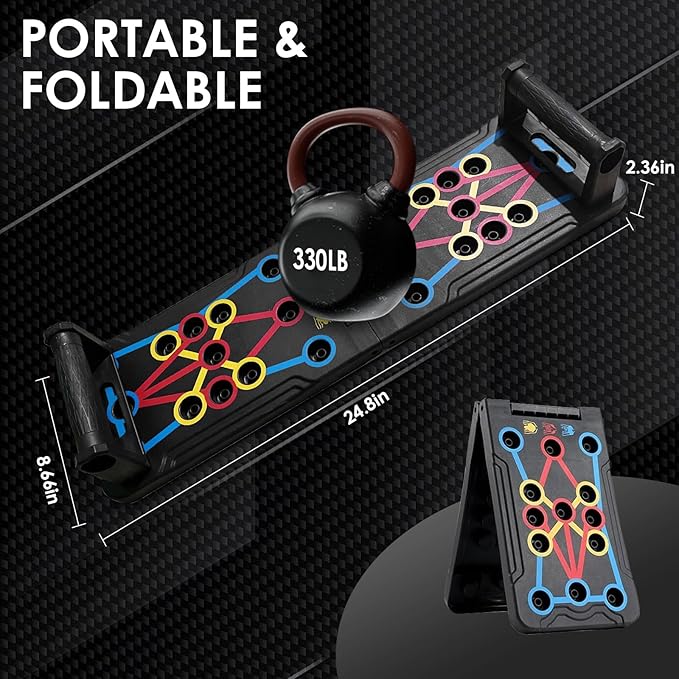 Push Up Board Fitness, 15 in 1 Multi-Functional Pushup Training Board with Handles, Foldable Floor Chest Muscle Exercise Fitness Equipment Burn Fat Push Up Board for Strength Training, Chest, Arms & Core