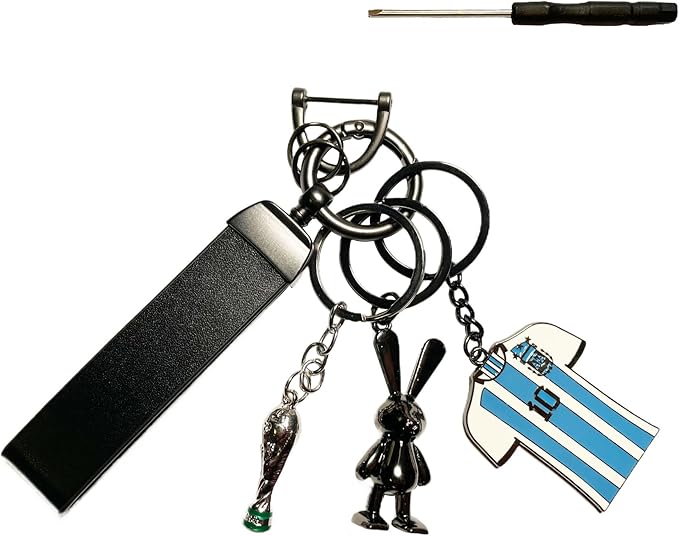 4-in-1 wristlet keychain for men,key chain accessories with Rabbit,World cup trophy,Messi keychain,for car key FOB,bag charms