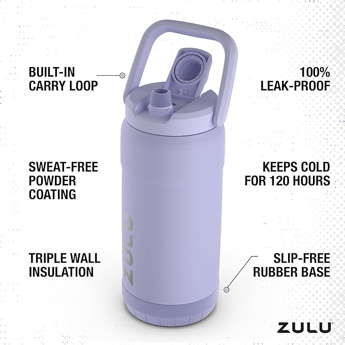 ZULU Goals Vacuum Insulated Large Capacity Stainless Steel Water Bottle | Reusable Jug Thermoses with Carry Handle | Leak-Proof Lid | Perfect for Travel, Workout, Gym, Hiking, Camping | 64oz, 101oz
