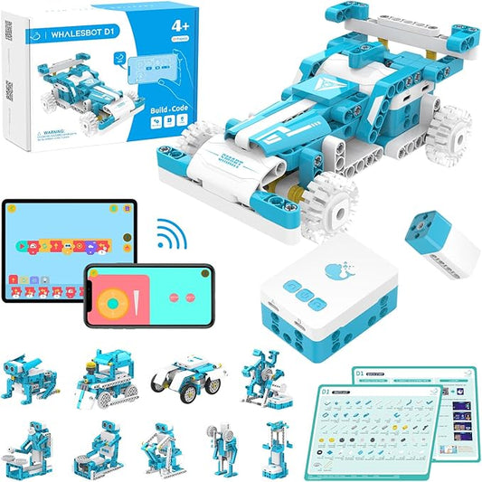 WhalesBot D1 21-in-1 STEM Coding Robot Kit for Kids (Ages 4+), 280+ Pieces Educational Building Set with APP-Controlled & Programming, 3D APP Guidance, Ideal Toy Gift for Boys & Girls