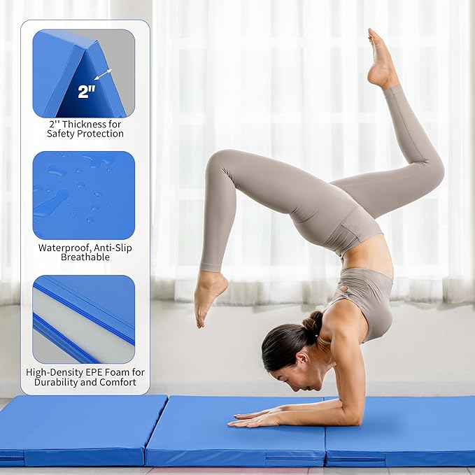 Outdoor Basic 6'x3'x2" Gymnastics Tumbling Mats Folding Panel Thick Gym Exercise Mat for Home