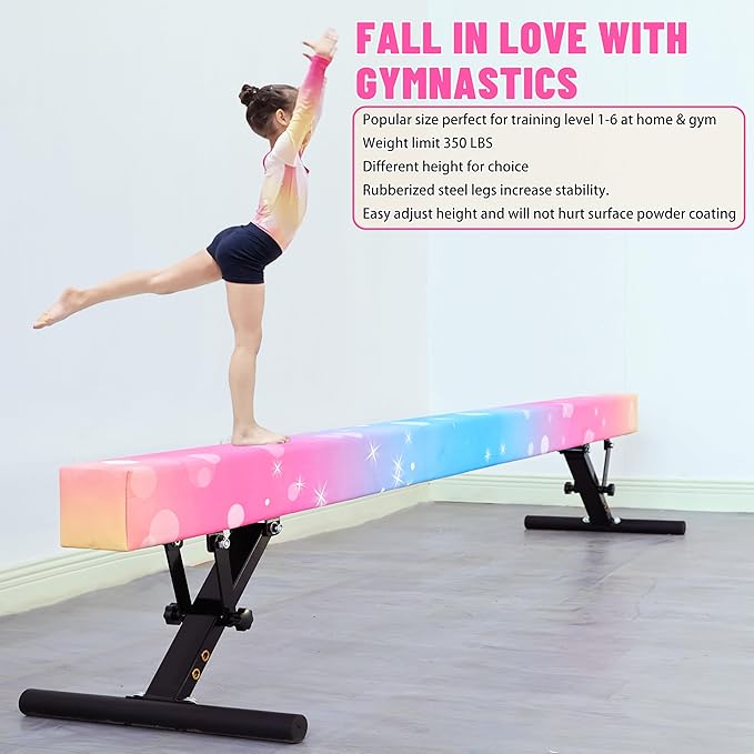 Adjustable Balance Beam for Kids, 8FT Gymnastics Beam with Anti-Slip Legs, High and Low Floor Beam for All Gymnastics Levels, Professional Gymnastic Equipment for Home, Gym Center