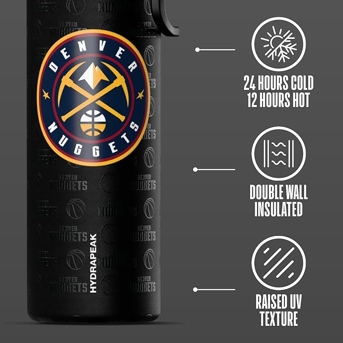 Hydrapeak x NBA Officially Licensed Denver Nuggets 26 oz Active Water Bottle with Chug Lid and Handle Reusable Stainless Steel Double Wall Insulated Sports Gift