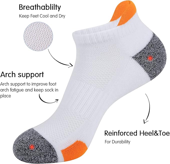JOYNÉE Mens Ankle Athletic Low Cut Socks Running Sports Cushioned Sock for Men 6 Pack