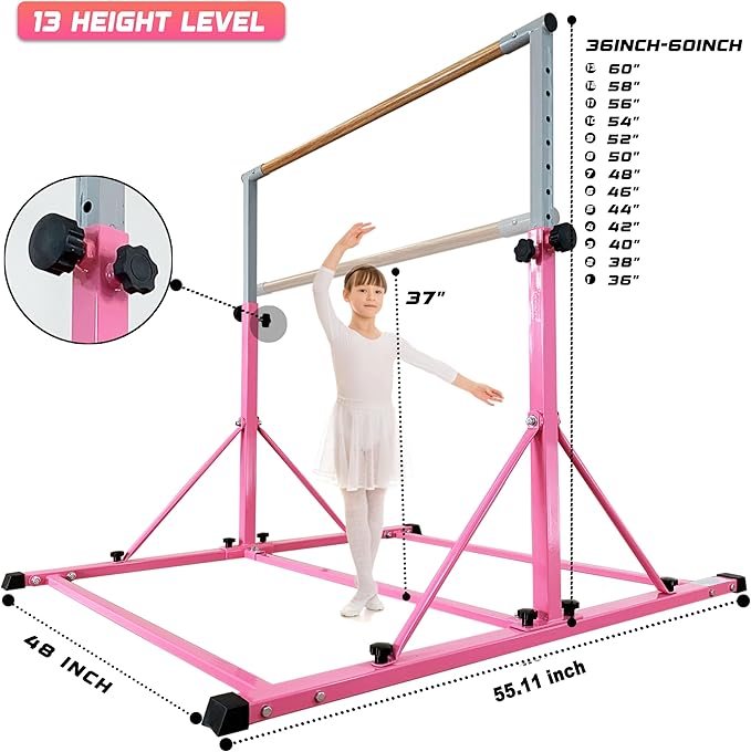 Marfula Gymnastic Bar For Kid and Teenage of 3-25, 5Ft/8 FT Base Length 4Ft Width 5Ft Adjust Height, Gymnastic Kip Bar For Gymnast, Gymnastic Training Equipment For Professional Training Home Club Use