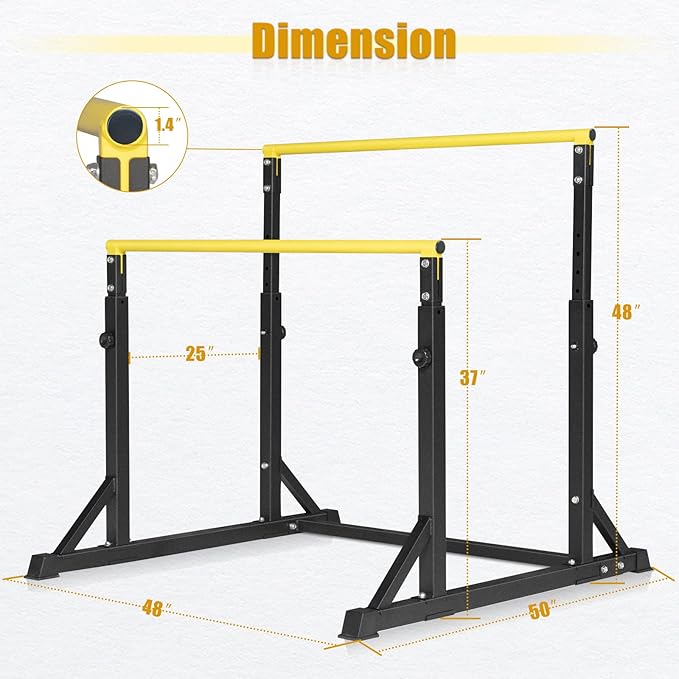 Bongkim Dip Bar, Heavy Duty Dip Station with 7 Height Levels, 800lbs Adjustable Parallel Bars for Tricep Dips Pull-Ups L-Sits Calisthenics Exercises Strength Training for Home Gym Outdoor