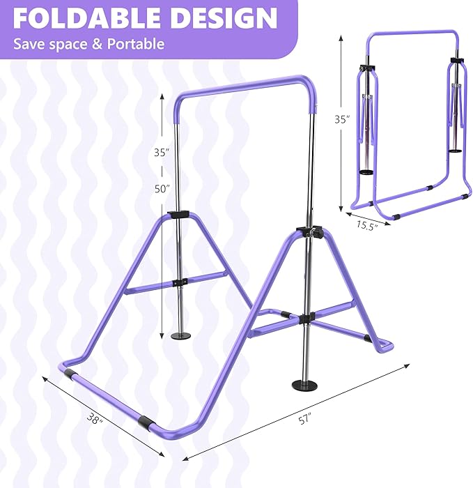 HYD-Parts Gymnastics Bar with Mat, Foldable Gymnastics Horizontal Bar Height Adjustable, Gymnastics Equipment for Kids 3-12 Ages, Children's Gifts