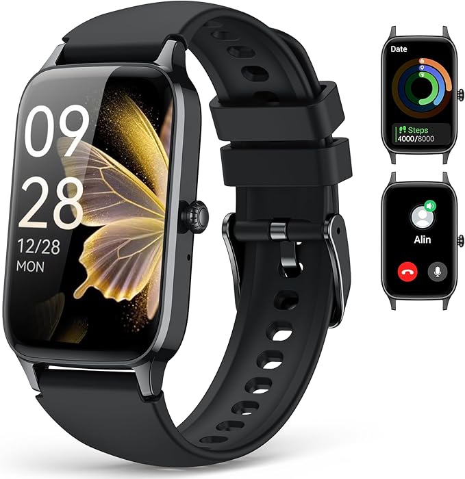 Fitness Activity Tracker for Women Men, Smart Watch Compatible with iPhone Android, IP68 Waterproof Step Counter with 110+ Sports, Sleep Monitor, Calorie Counter (Casual, Black, 1.57)