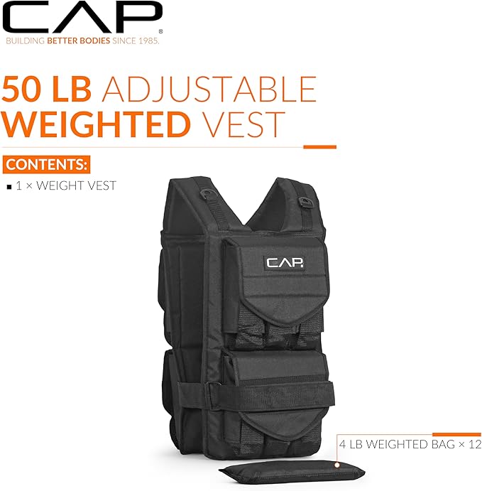 CAP Barbell Adjustable Weighted Vest | 20-150 lbs | Heavy-Duty Workout Vest with Removable Iron Weights for Strength Training, Cardio, Running, and Calisthenics