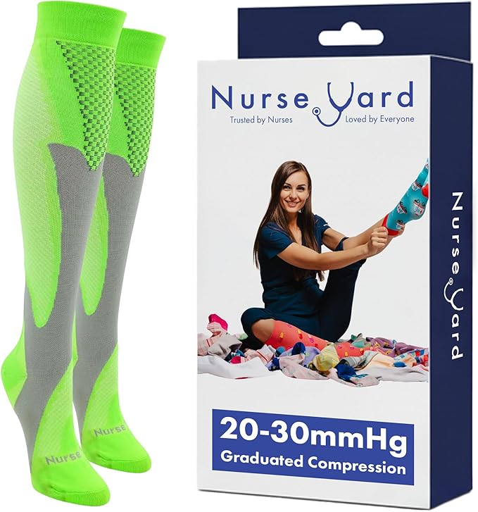 Nurse Yard Compression Socks for Nurses - Women & Men - 20-30mmHg Graduated Compression, Zero-Toe Compression, For Medical Staff, Nursing, Athletic Support Such As Running, Cycling, Hiking - 1 Pair