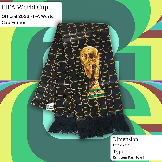 Official FIFA World Cup 2026 Edition - High Definition Universal Polyester Trophy Scarf – Gameday Fan Wear for all Matches from New York to Miami, Dallas to Los Angeles