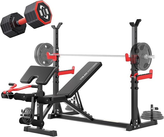 YOLEO 1980LBS Adjustable Weight Bench Set, 47.44" Wide Grip, Workout Bench with Squat Rack, Leg Extension, Preacher Curl, Bench Press with Safety Bar Catches, Weight Benches for Home Gym