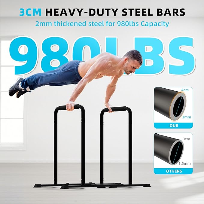 Outdoor Basic 2-in-1 Adjustable Dip Bar Station - Heavy Duty Parallel Bars with Connecting Parts, Extra Tall & Thickened Steel Design for Home Gym, Calisthenics & Strength Training