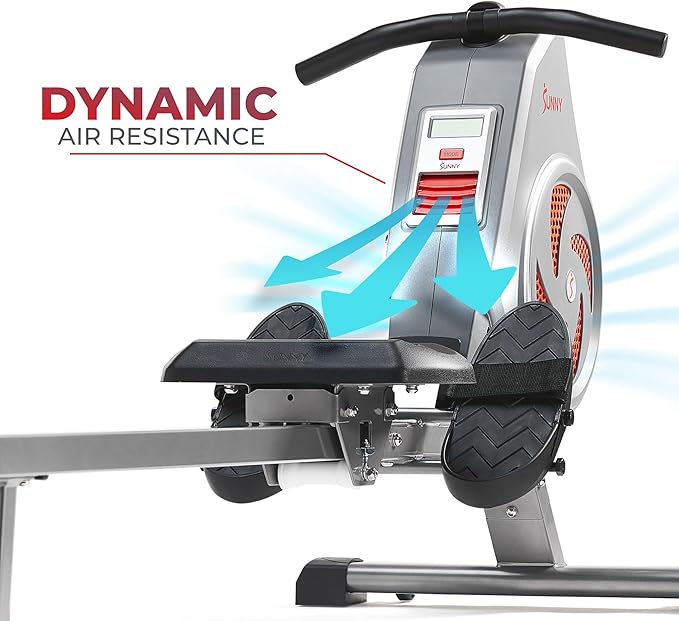 Sunny Health & Fitness Rower w/Long Slide Rail, Cardio Rowing Equipment for Home Gym Training w/LCD Monitor & Device Holder, Optional Free SunnyFit App Bluetooth Connection