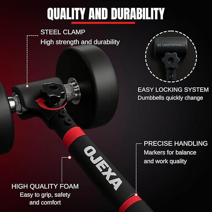 Dumbbell Converter to Barbell Set - Adjustable weights & Up to 200 lb Capacity Weight Barbell - Steel Clamp - Barbell Dumbbells Converter for Home Gym - Weight Lifting for full Body Workouts
