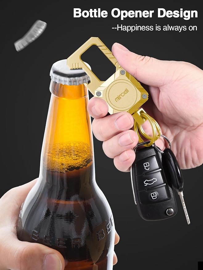Miroddi Keychain Tracker, Men's Key Chain Works with Find My(iOS Only), Heavy Duty Keychain Carabiner Bottle Opener, Car Key Chains with Finder, Anti-lost Keyrings Tracker, Rechargeable, Gold