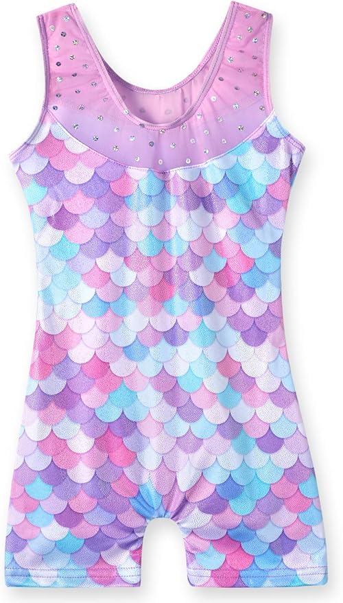 Leotards for Girls Gymnastics Toddler Dance Biketards Mermaid Unicorn Athletic Dance Wear Shiny Rainbow Blue Hotpink