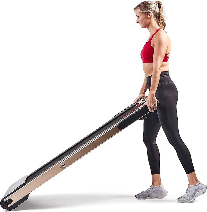 Sunny Health & Fitness Slim Foldable Treadmill Fully Assembled, 17.7" x 49" Non-Slip Running Surface, 2.5 HP Motor, Speeds up to 8 MPH, Shock-Absorption, Device Holder, Digital Monitor, & Easy Storage