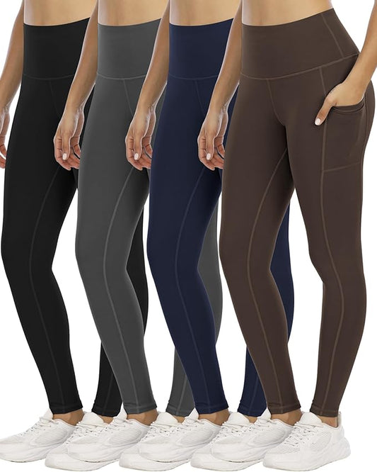 4 Pack Leggings with Pockets for Women,High Waist Tummy Control Workout Yoga Pants