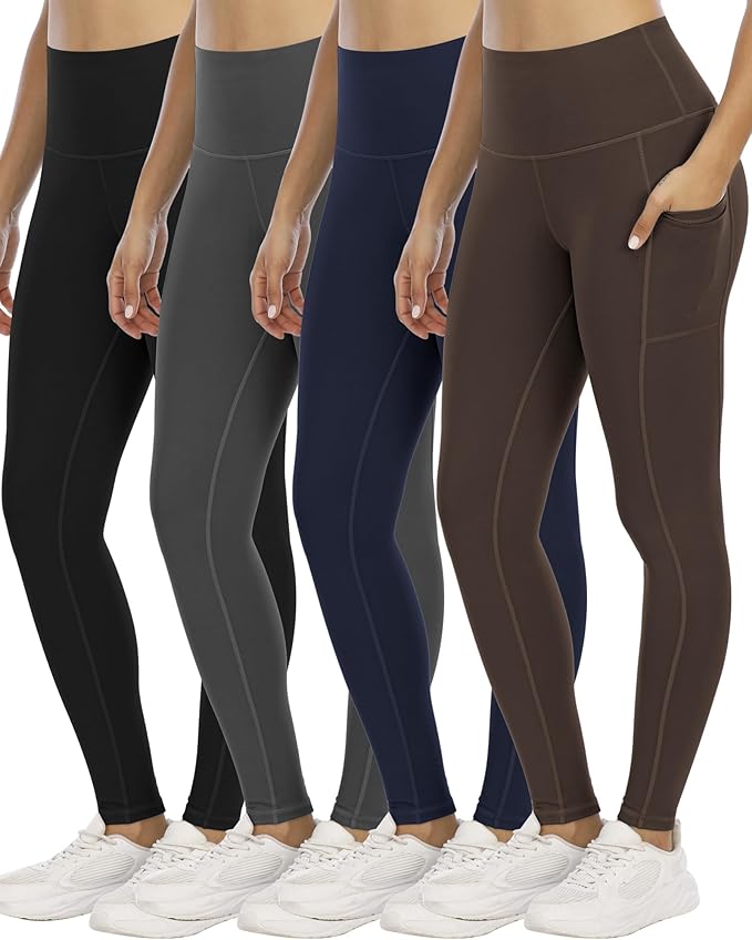 4 Pack Leggings with Pockets for Women,High Waist Tummy Control Workout Yoga Pants