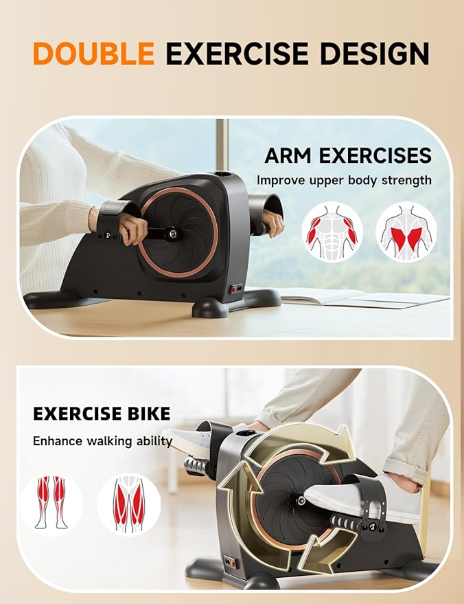 Under Desk Exercise Bike, Mini Exercise Bike Electric Pedal Exerciser for Seniors & Leg/Arm Fitness,12 Adjustable Speeds & LCD Display, Foot Exerciser for Physical Therapy, Exercise Bike for Seniors