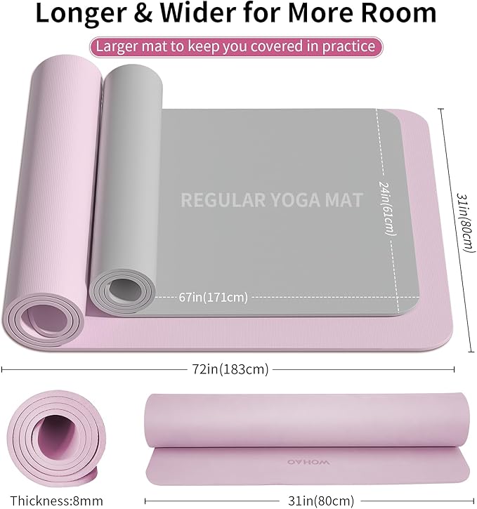 Extra Thick 8mm Yoga Mat, 72"x28" Non Slip Exercise Mat, Reversible 2-Sided Dual Color Premium POE Material, with Carrying Strap for Yoga, Pilates, Home Gym
