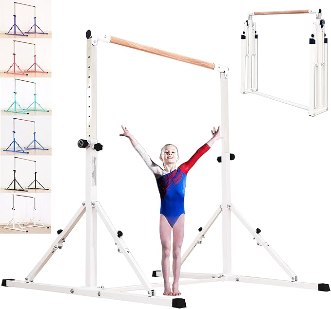 MARFULA 4FT/5FT Gymnastic Bar Set Gymnastics Kip Bar with 5 Ft Length 4Ft Inner Width 5ft Adjust Height Gymnastics Training Bar Equipment for Kids Professional Training Home and Club Use