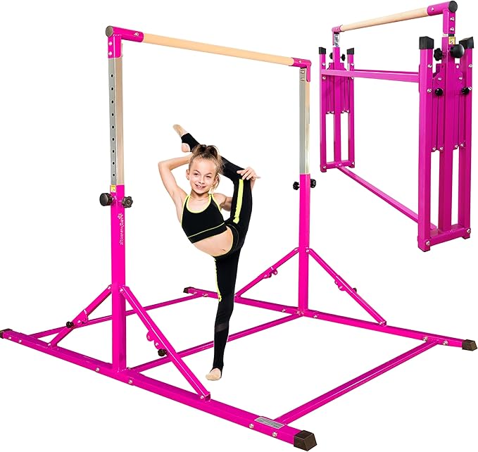 PreGymnastic Foldable Gymnastics Bar, 6FT Horizontal Bars, Folding Training Bar for Kids Ages 3-18, Weight Limit 500 LB, Adjustable kip Bar,Home Gym Equipment Indoor