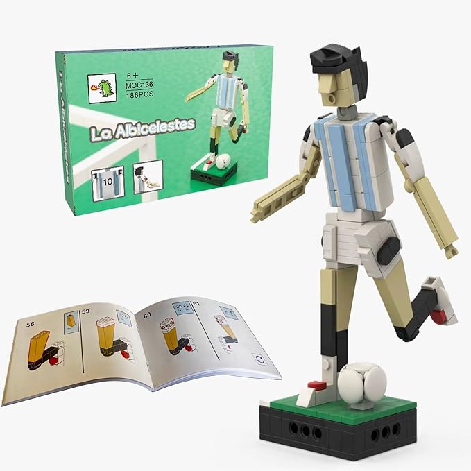 Argentine National Team Soccer Player Building Blocks, 7.8Inch Action Figure Model Toy 2022 World Cup Collection Model Figure(186Pcs)