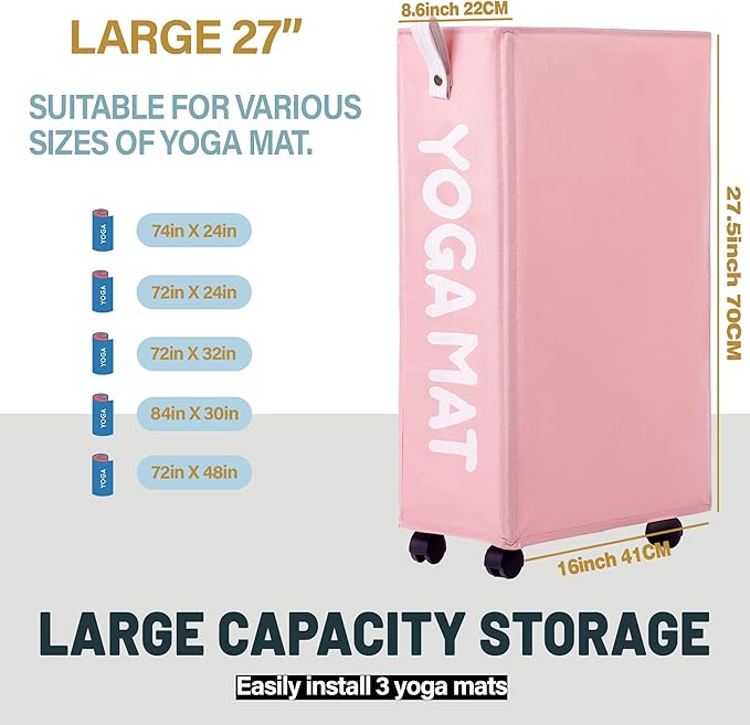 Twira Yoga Mat Storage Racks, Home Gym Storage Rack for Foam Roller, Yoga Strap and Resistance Bands, Workout Equipment Corner Storage Organizer with Wheels