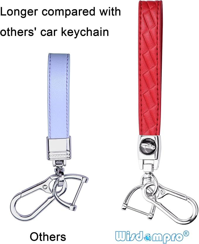 Wisdompro Microfiber Leather Car Keychain, Universal Key Fob Keychain Leather Key Chain Holder with 3 Keyrings and 1 Screwdriver for Men and Women - Red