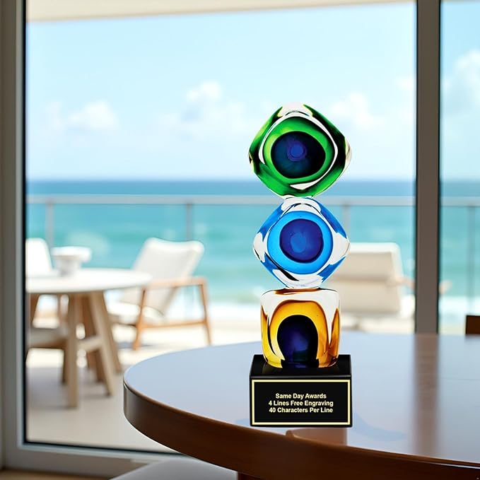 Hand-Blown Art Glass Award – Custom Engraved Elegant Award for Corporate, Sports Retirement Volunteer Recognition Leadership Personal Milestones Employee Gifts