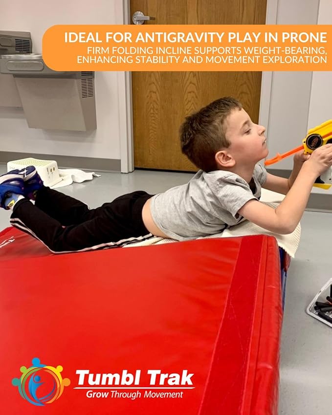 Folding Incline for Pediatric Occupational Therapy - Stimulates Balance, Core Activation, and Proprioceptive Input (Primary Rainbow, 30 in x 68 in x 16 in)