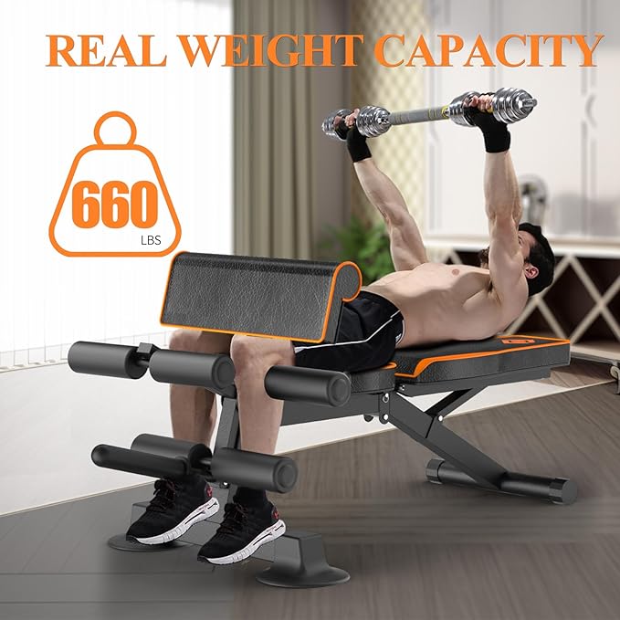 Adjustable Weight Bench multi-function Workout Bench for Home Gym,Foldable Incline Decline Benches for Full Body Workout 660LBS