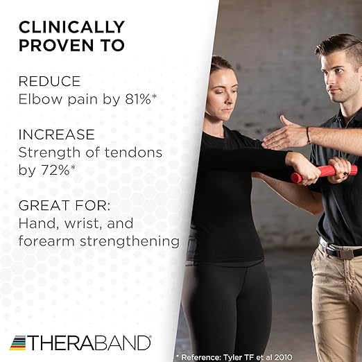 THERABAND FlexBar, Red, Light Level, Therapy Bar, Hand & Wrist Strength, Tennis & Golfer’s Elbow, Tendonitis, Rehab Tool for Grip Training and Pain Relief, Retail Packaging