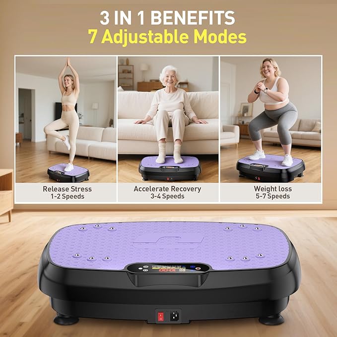 Vibration Plate Exercise Machine, 9 Modes Vibrating Platform for Lymphatic Drainage, 3D Upgraded Vibrated Plates for Weight Loss, Home Full Body Workout Equipment for Fitness