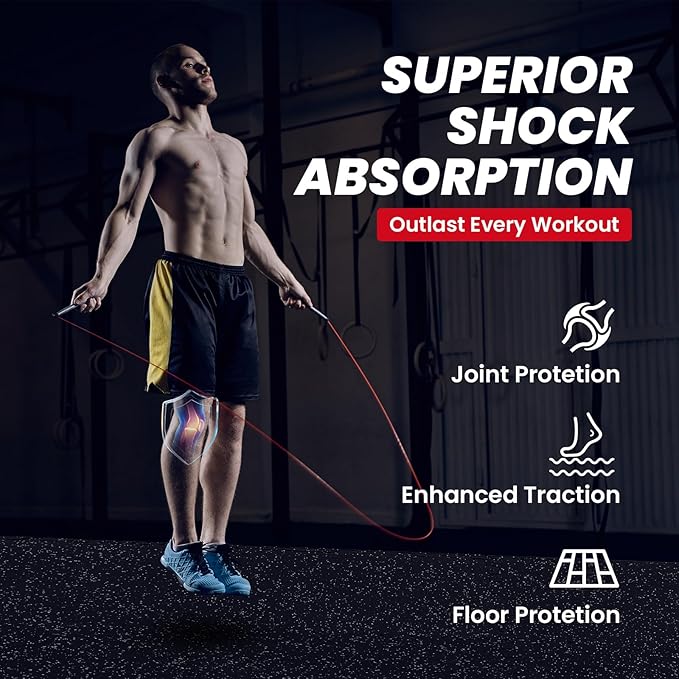 GCCSJ 0.56'' Thick Exercise Equipment Mats, 24 Pcs 96 Sq Ft Rubber Top Floor Tiles, EVA Foam Exercise Mat Tiles - Durable, Non-Slip, Interlocking Mat (Black)