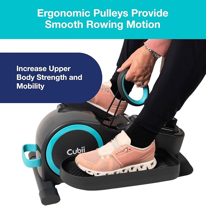 Cubii Total Body - Under Desk Seated Elliptical Pedal Exerciser with Built in Upper Body Resistance Bands, 12 Levels of Resistance, LCD Display, Whisper Quiet - Adult to Seniors