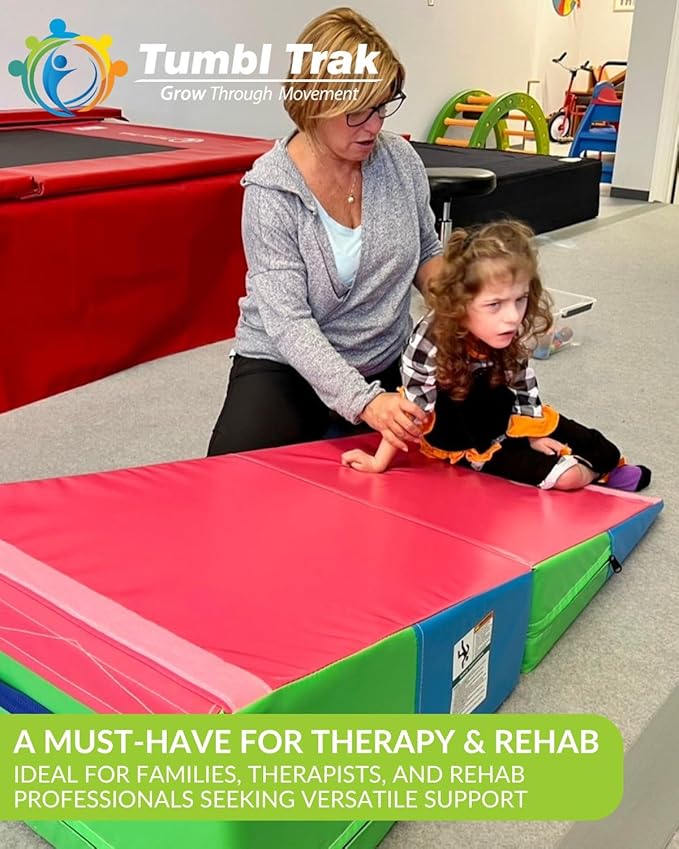 Folding Incline for Pediatric Occupational Therapy - Stimulates Balance, Core Activation, and Proprioceptive Input (Primary Rainbow, 60 in x 84 in x 16 in)