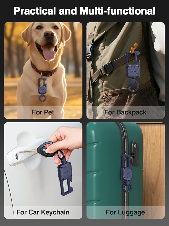 Miroddi Keychain Tracker, Men's Key Chain Works with Find My(iOS Only), Heavy Duty Keychain Carabiner Bottle Opener, Car Key Chains with Finder, Anti-lost Keyrings Tracker, Rechargeable, Navy Blue