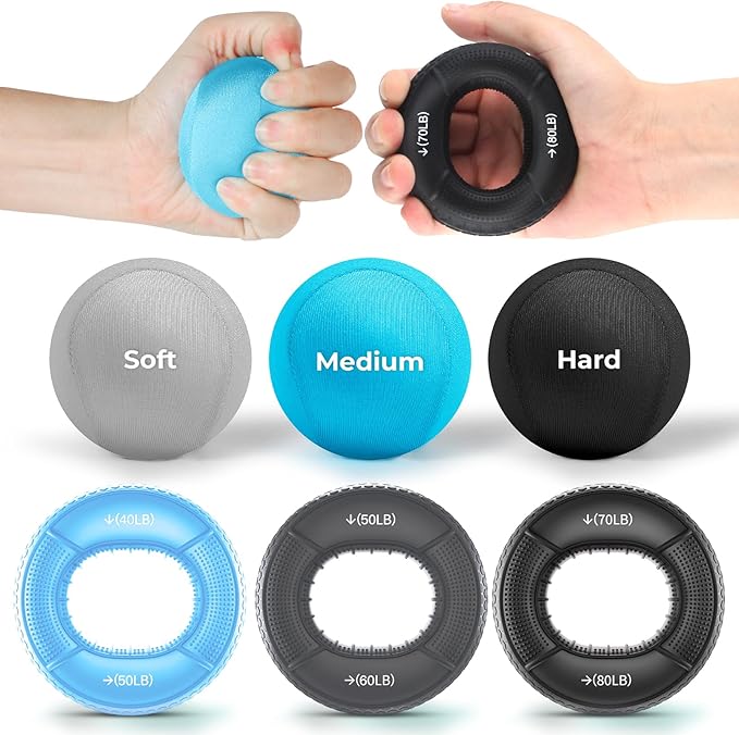 Hand Gripper Strengthener Set 6pcs - Hand Grip Strengthener, Stress Balls for Adults,Grip Strength Trainer for Hand Sensitivity Training,Hand Rehabilitation Exercising